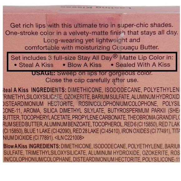 NIB Stila Lasting Kisses Stay All Day Matte Lip Color Trio ($72 value) - Picture 4 of 4